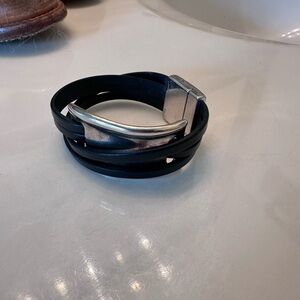 Black leather wrist cuff one size